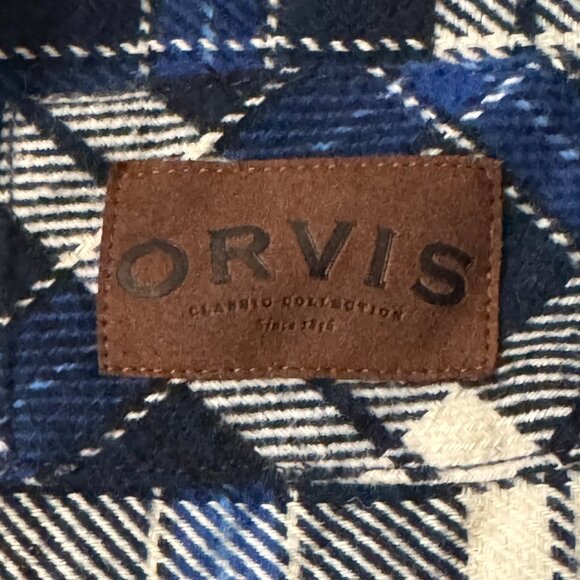 ORVIS HEAVYWEIGHT FLANNEL SHIRT SHACKET BLUE PLAIID CABINCORE CHORE HERITAGE L - Picture 6 of 9